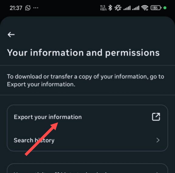 Step 4: Instagram Settings Menu